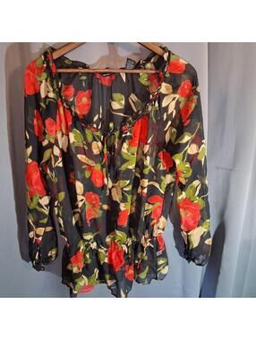 Black Floral Long Sleeve Blouse